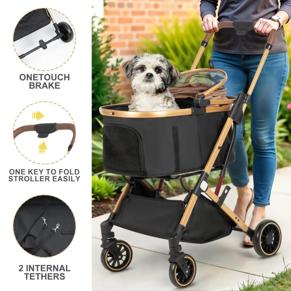 Folding Dog Stroller for Small/Medium Pet with 4 Wheels, Foldable Pet Travel Carrier for Small/Medium Dog Cat Stroller