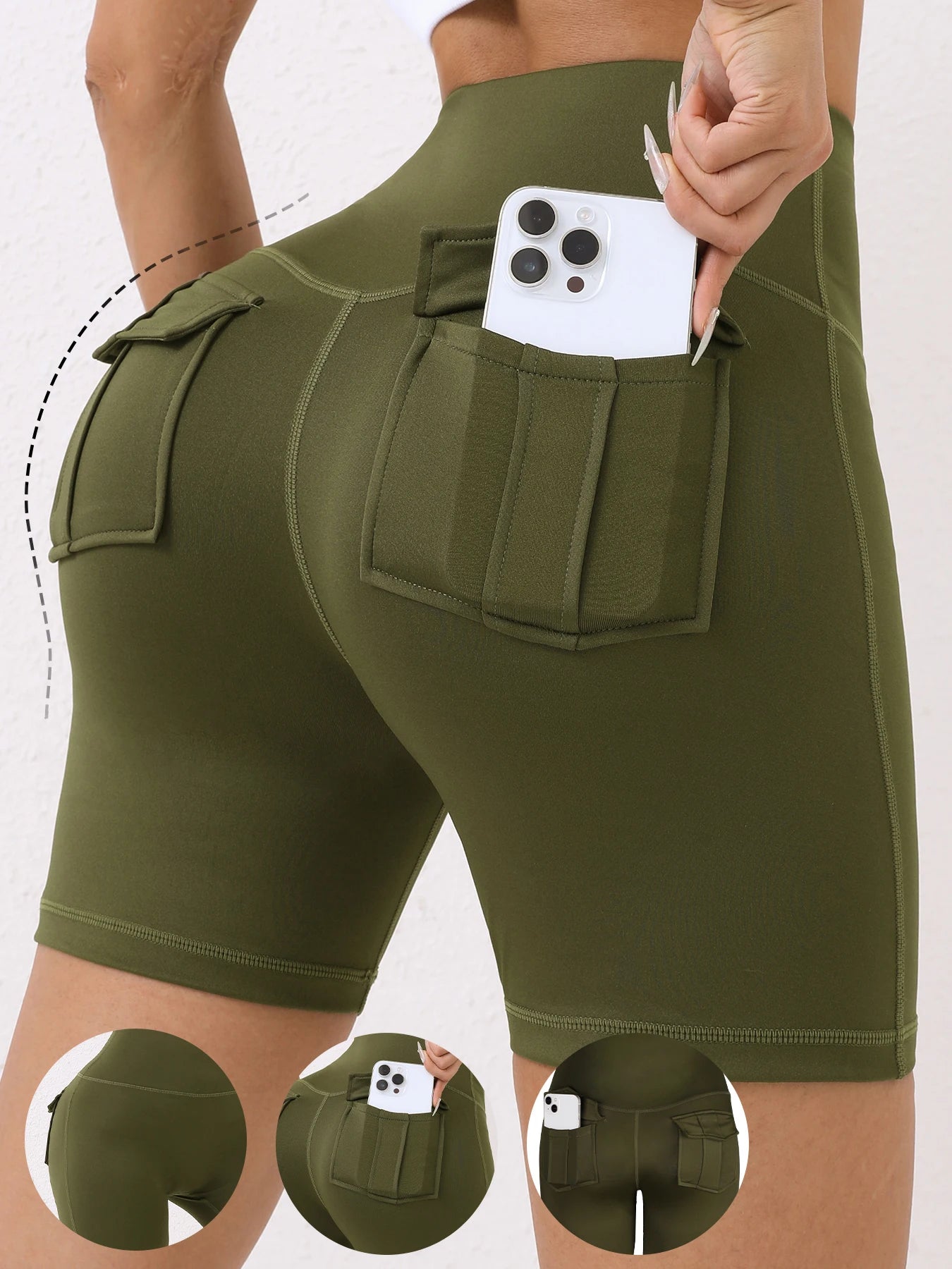 CHRLEISURE Women High Waist Butt Lifting Pocket Shorts for Cycling