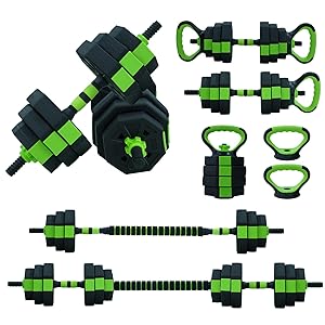 HiMISS Four In One Adjustable Dumbbell Kettlebell Barbell Set