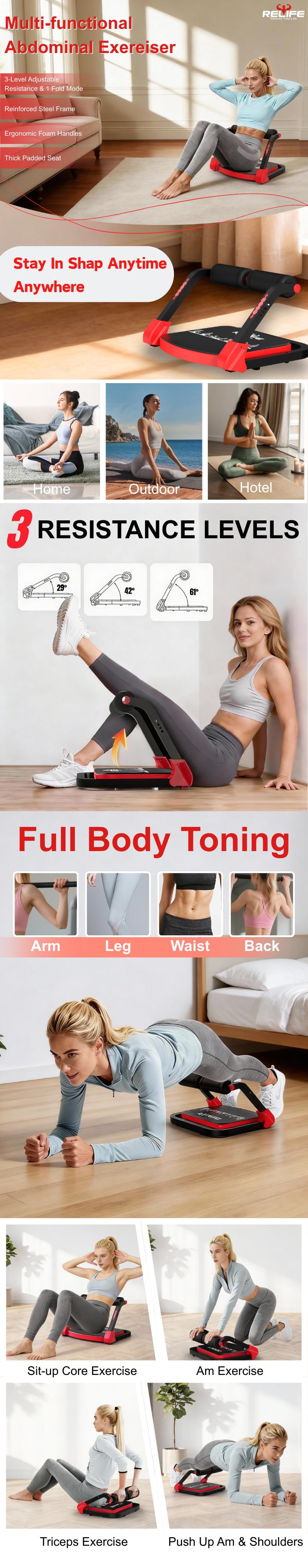 RELIFE Foldable Abdominal Trainer With Three Resistance Levels
