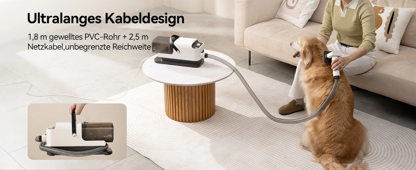 Amicura P1 Vacuum Cleaner & Hair Dryer 15kpa, Pet Grooming Set Adjustable Speed and Temperature, 5 Proven Care Tools Dog Clipper