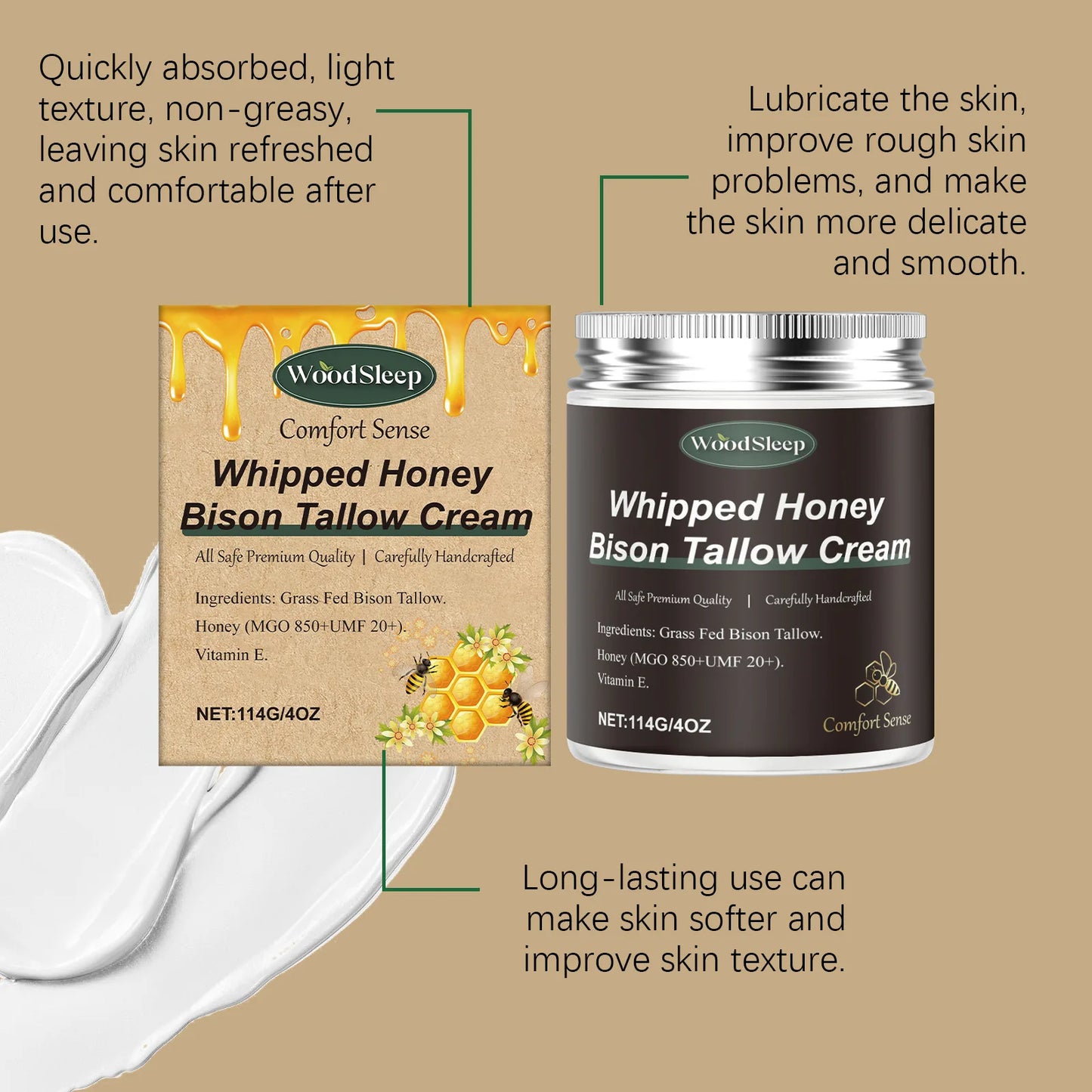 Woodsleep Tallow Honey Balm Moisturizing Cream for Skin