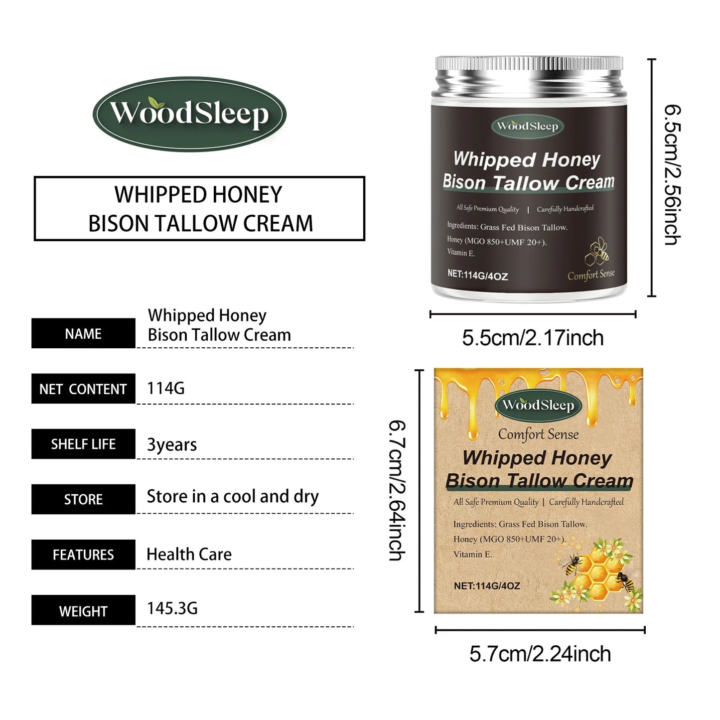 Woodsleep Tallow Honey Balm Moisturizing Cream for Skin