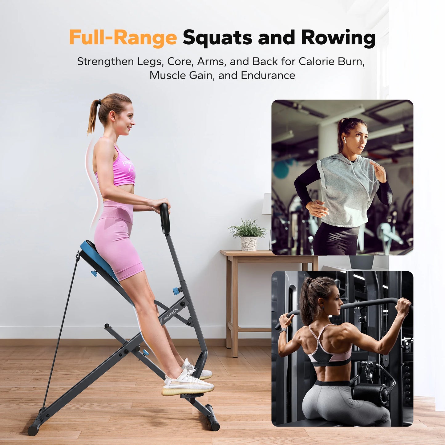 MERACH 2in1 Foldable Squat and Rowing Machine for Home Fitness
