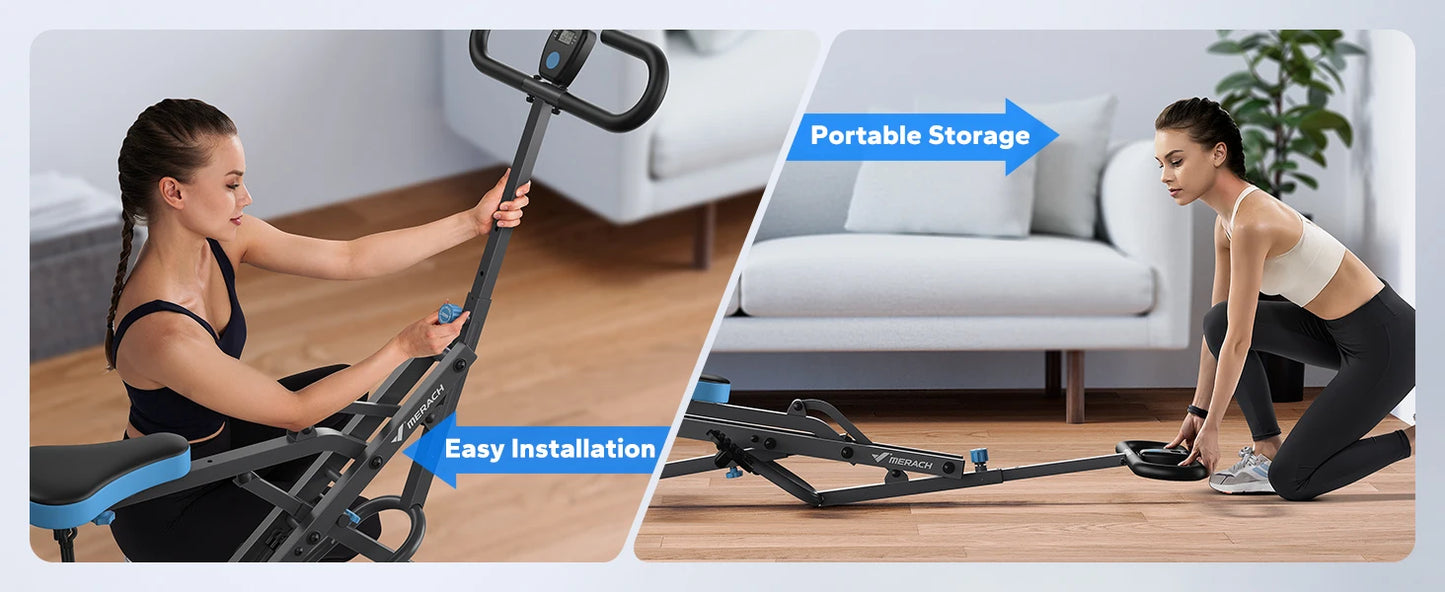 MERACH 2in1 Foldable Squat and Rowing Machine for Home Fitness
