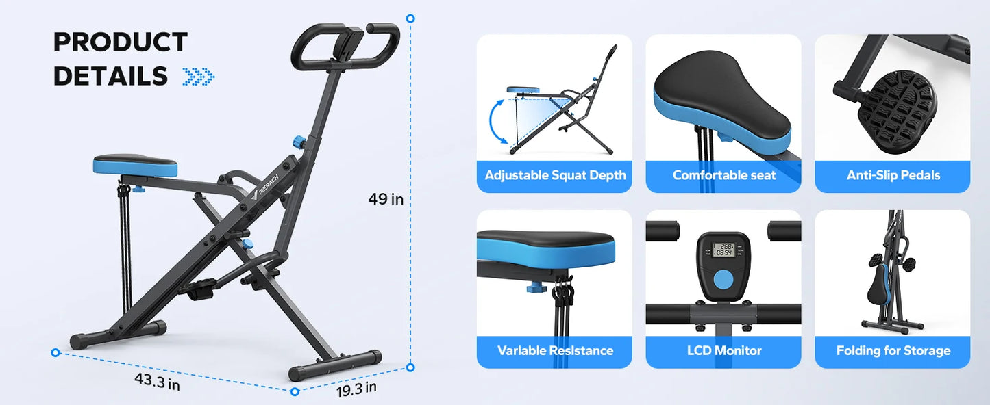 MERACH 2in1 Foldable Squat and Rowing Machine for Home Fitness