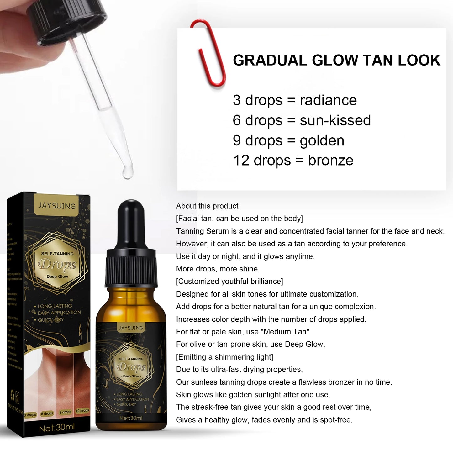 Jaysuing Sunless Self Tanner Drops For Face And Body