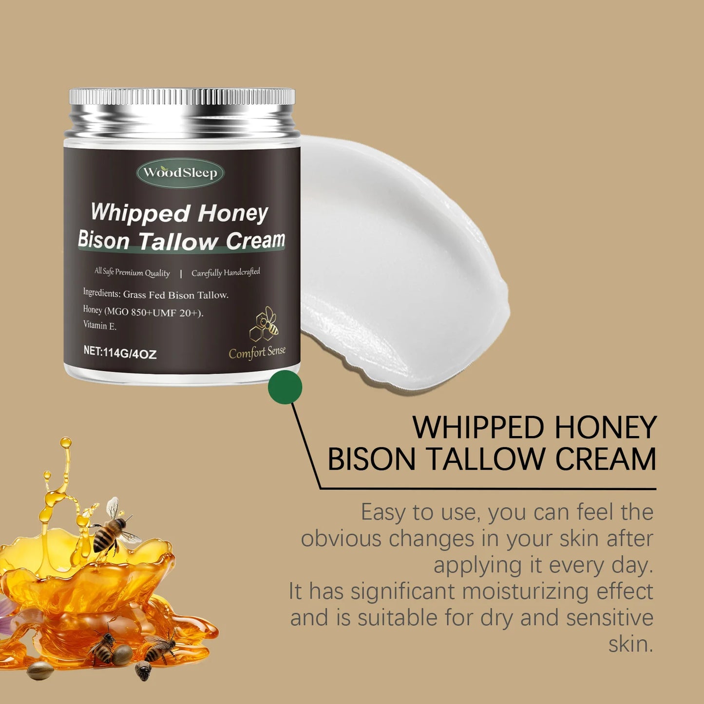 Woodsleep Tallow Honey Balm Moisturizing Cream for Skin