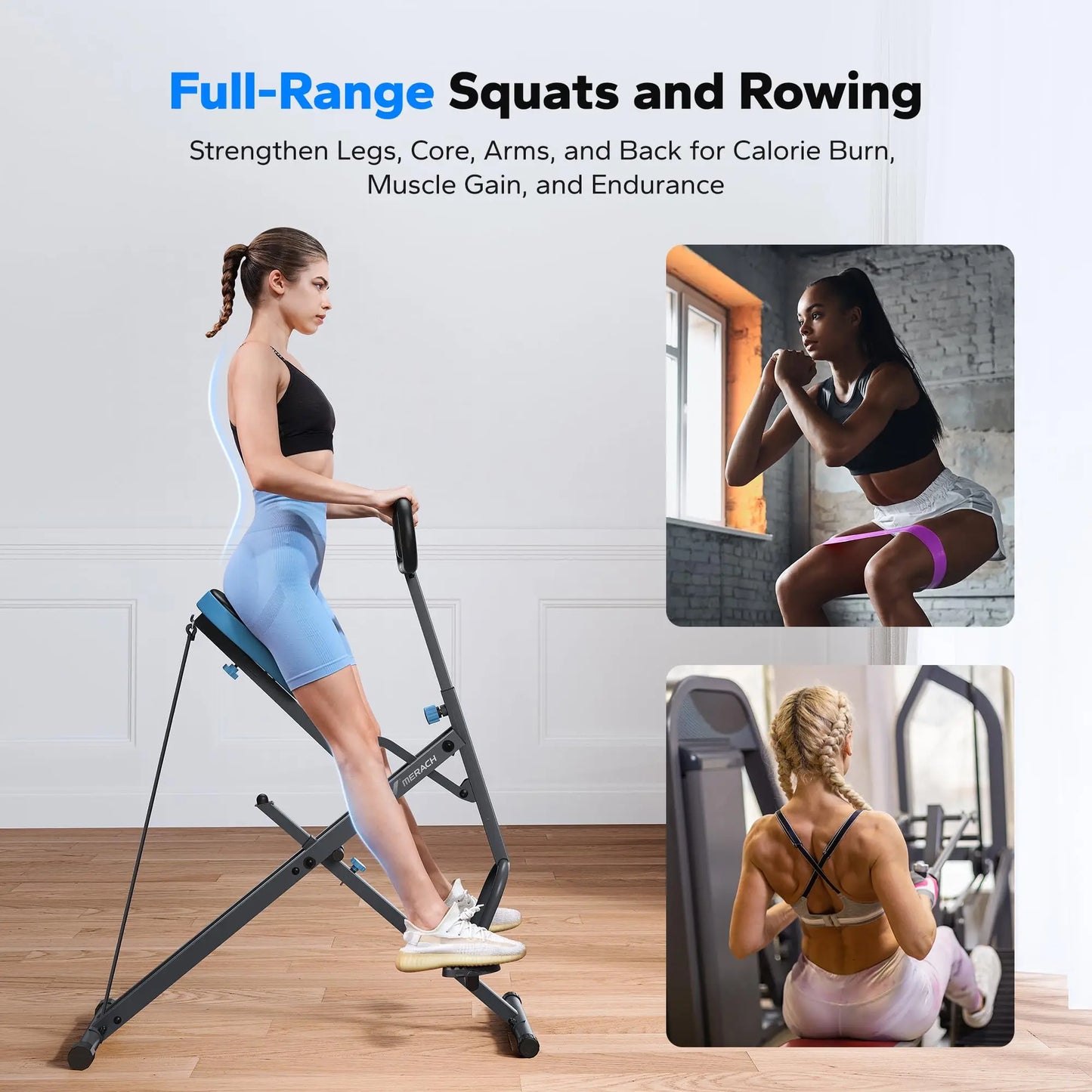 MERACH 2in1 Foldable Squat and Rowing Machine for Home Fitness