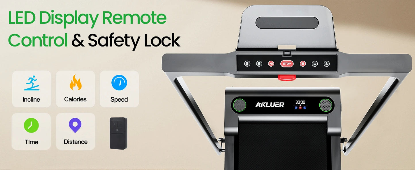 AKLUER Walking Pad Treadmill 2.5HP Desk Treadmill Quiet 45dB Foldable With Remote For Home Office