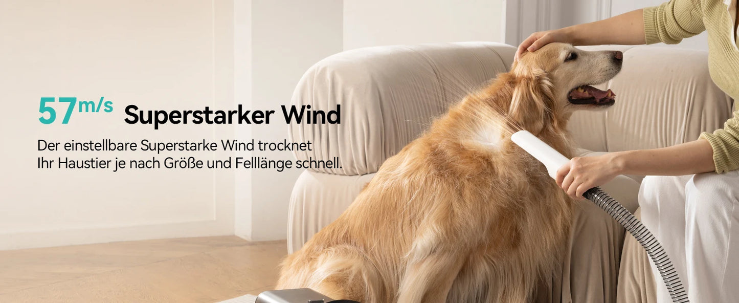 Amicura P1 Vacuum Cleaner & Hair Dryer 15kpa, Pet Grooming Set Adjustable Speed and Temperature, 5 Proven Care Tools Dog Clipper