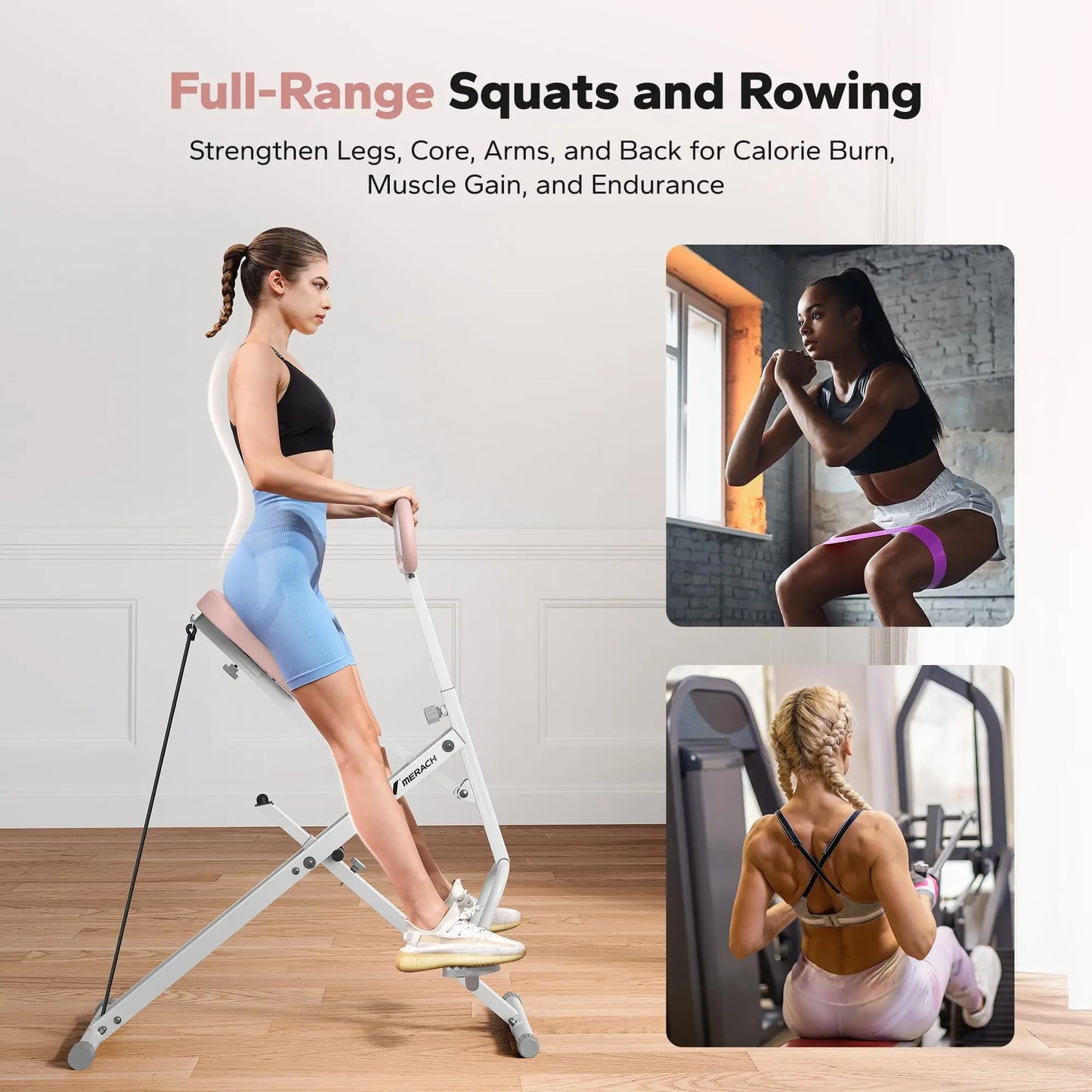 MERACH 2in1 Foldable Squat and Rowing Machine for Home Fitness