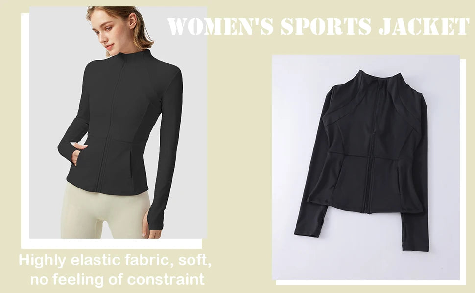 Women's Lightweight Yoga Jacket with Zipper Pockets and Thumb Hole