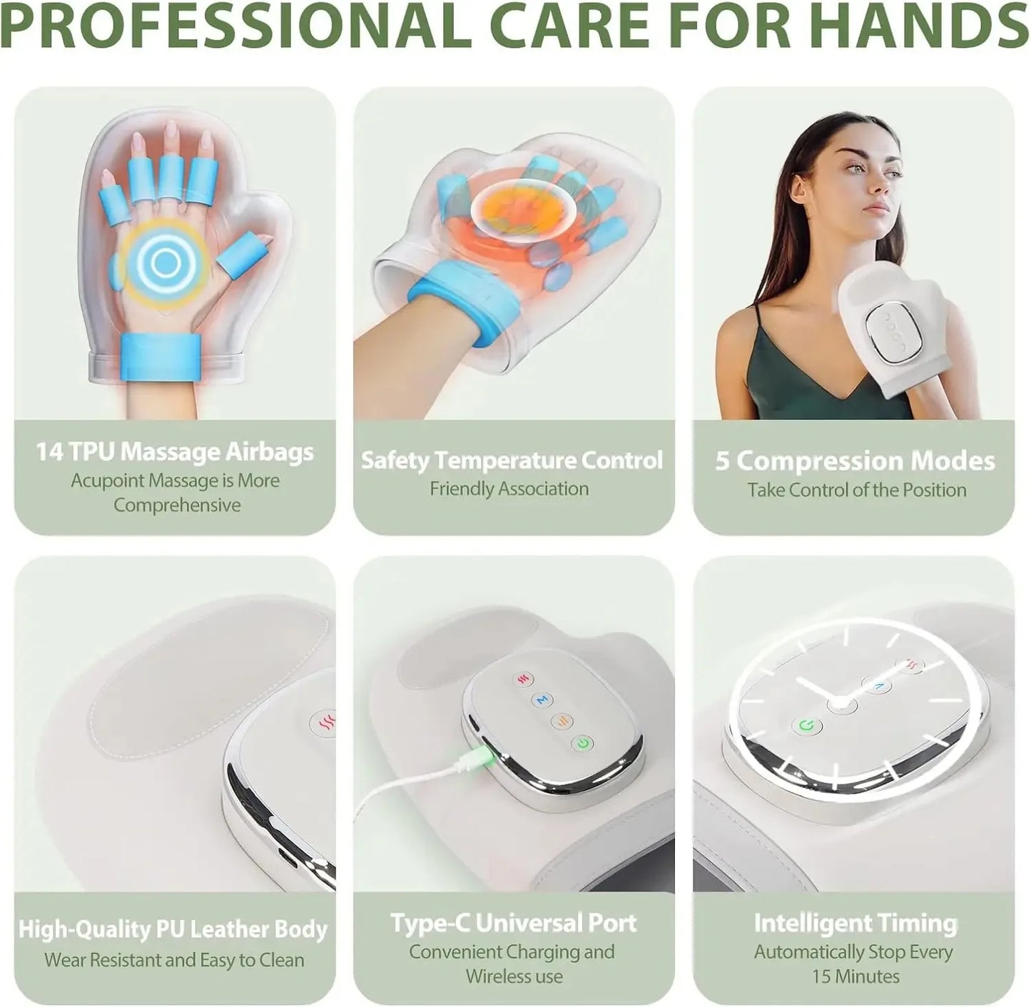 Hand Massager With Heat Airbag Compression For Carpal Tunnel Wrist