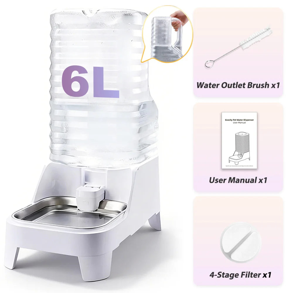 NITYERS Gravity Fed Pet Water Dispenser With Stainless Steel Bowl