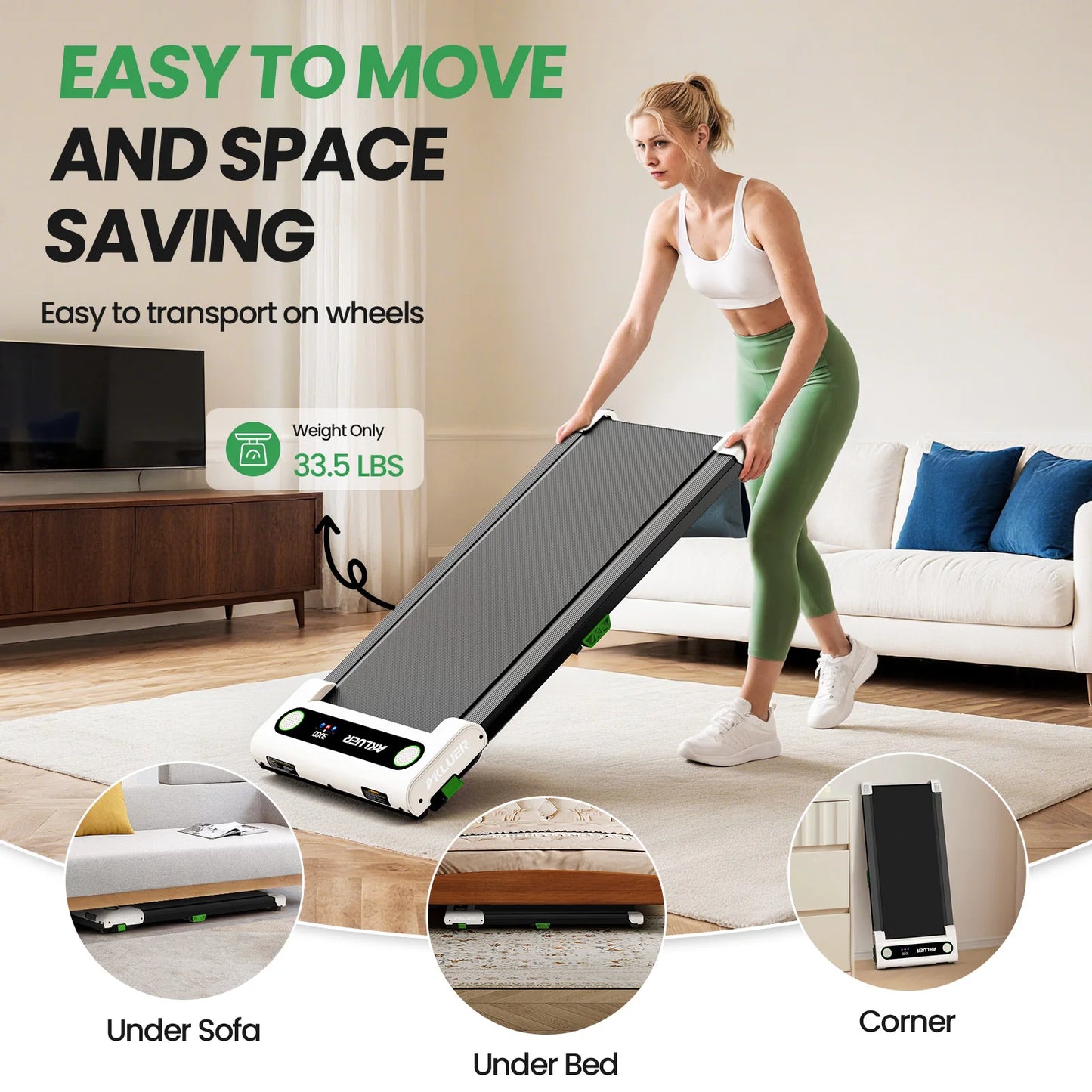 AKLUER 4-In-1 Home Office Walking Treadmill, 2.5 HP Incline Under Desk, Remote Control LED Display