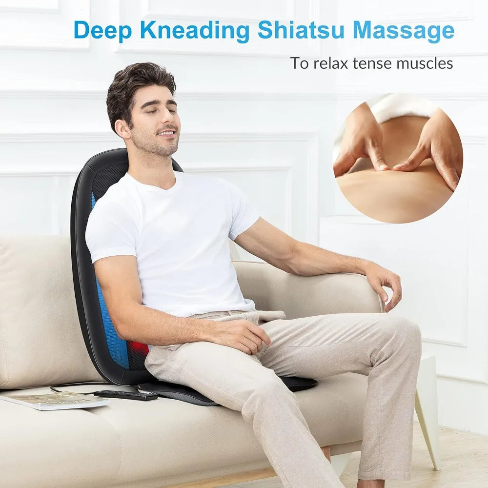 Shiatsu Back Massager With Heat Deep Tissue Kneading Seat Cushion