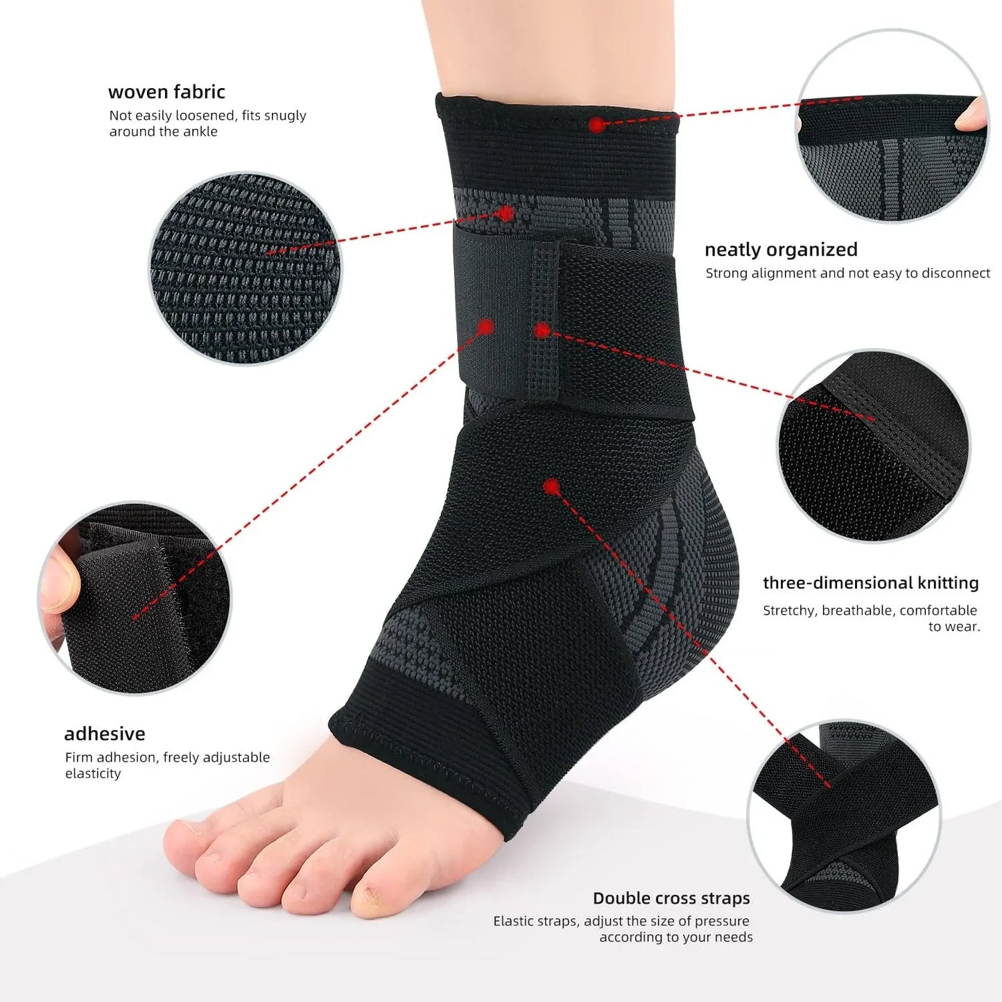 High-concerned Ankle Support Brace Nylon Knitted Elastic Pressurized Bandage For Sport Gym Running Basketball