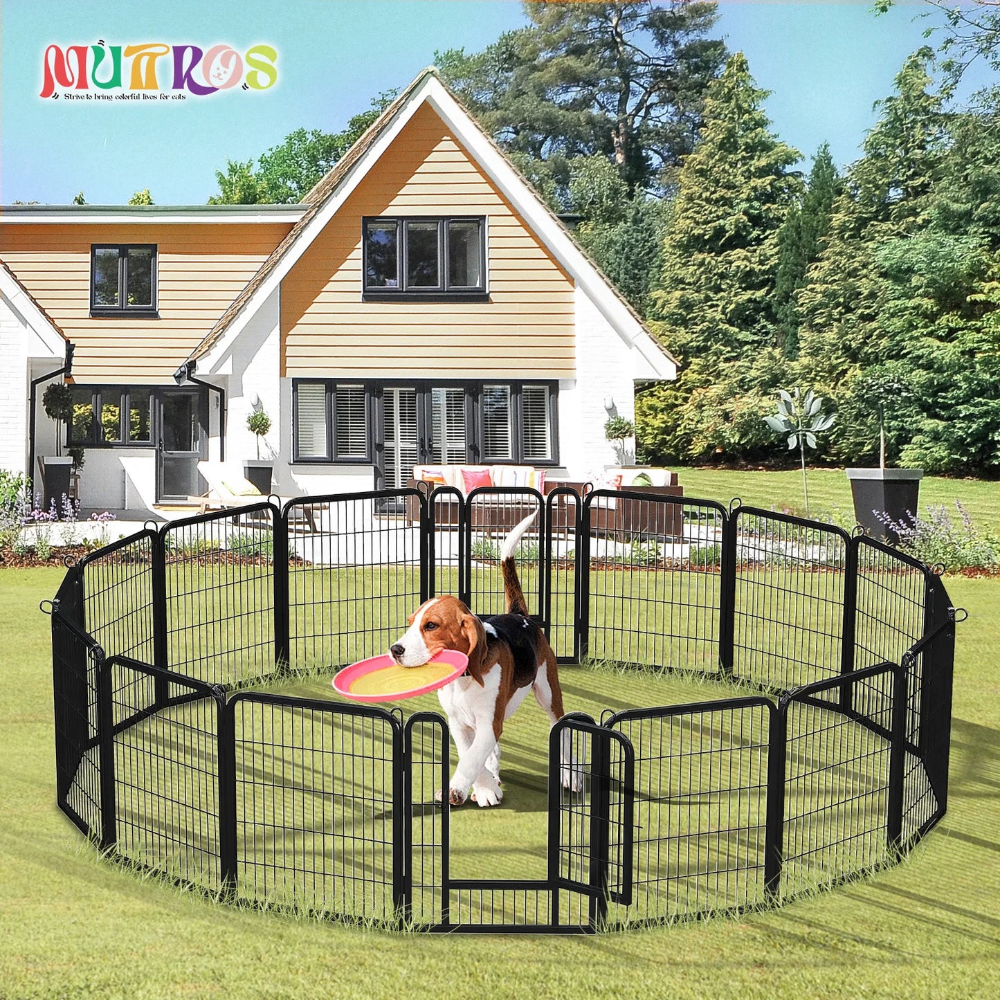 Dog Playpen with Door, Outdoor/Indoor Foldable Metal Pet Fence, Heavy Duty Puppy Exercise Pen for Yard, RV Camping, DIY Pet Cage