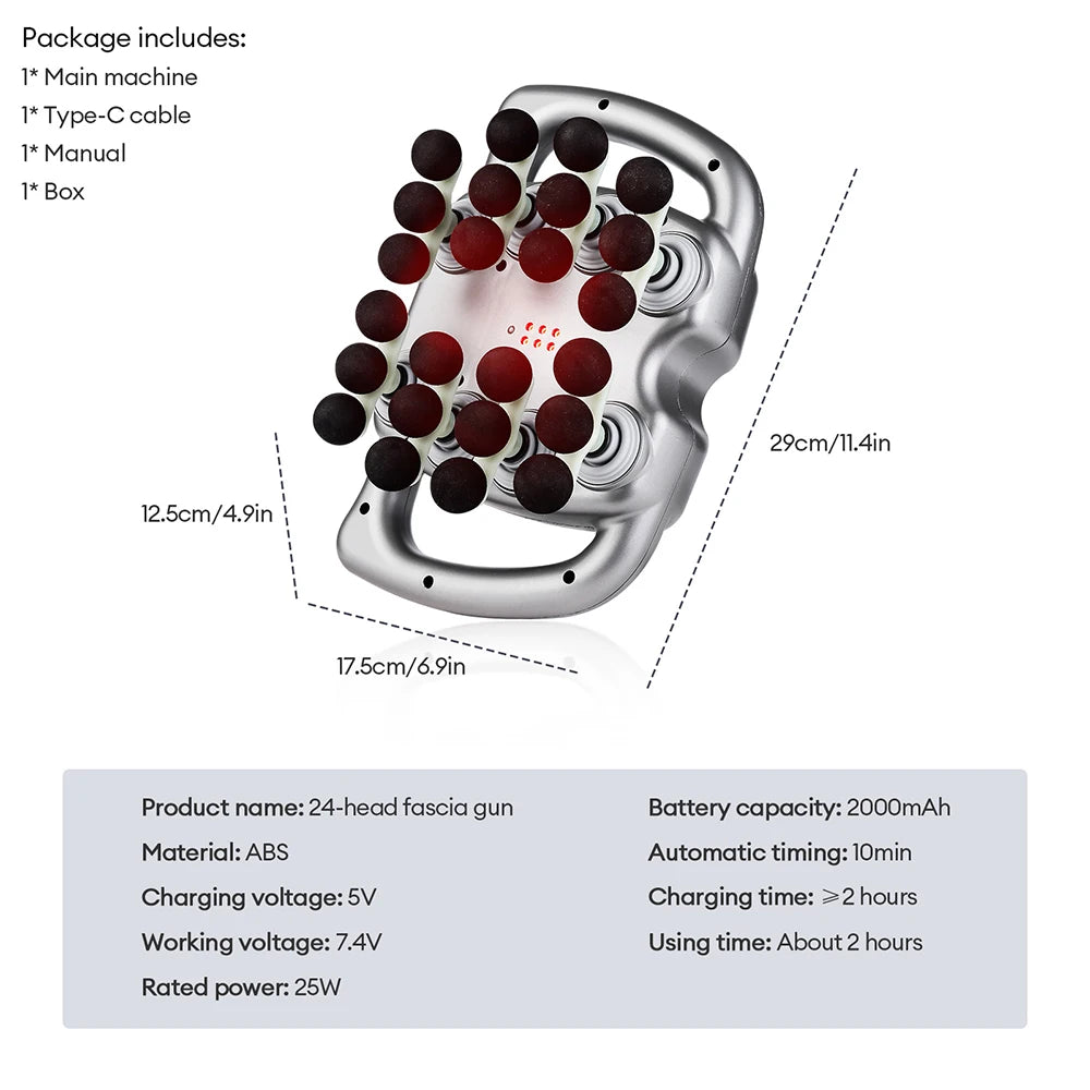 Iebilif 24 Head Fascia Gun 9 Modes High Frequency Massager