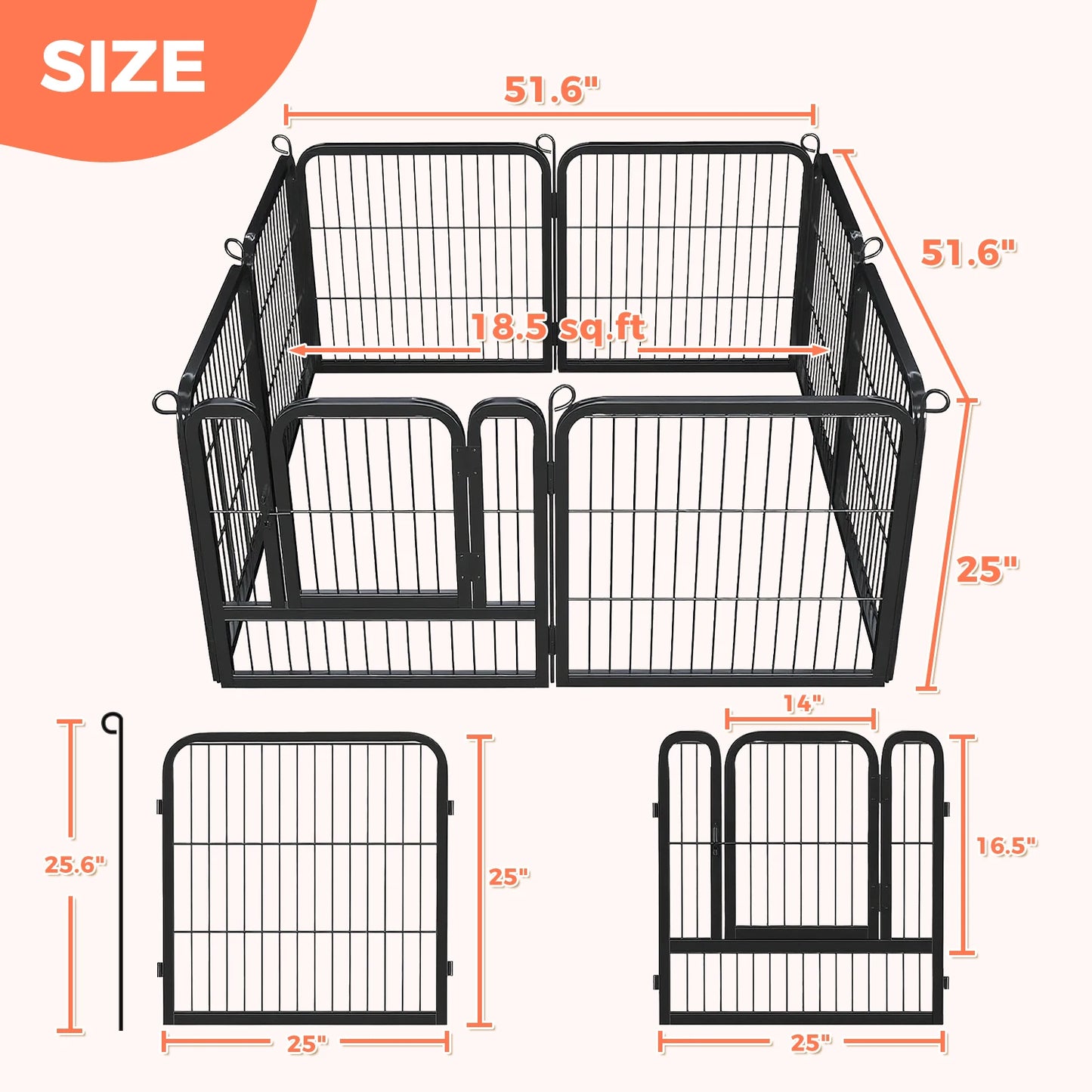 Dog Playpen with Door, Outdoor/Indoor Foldable Metal Pet Fence, Heavy Duty Puppy Exercise Pen for Yard, RV Camping, DIY Pet Cage