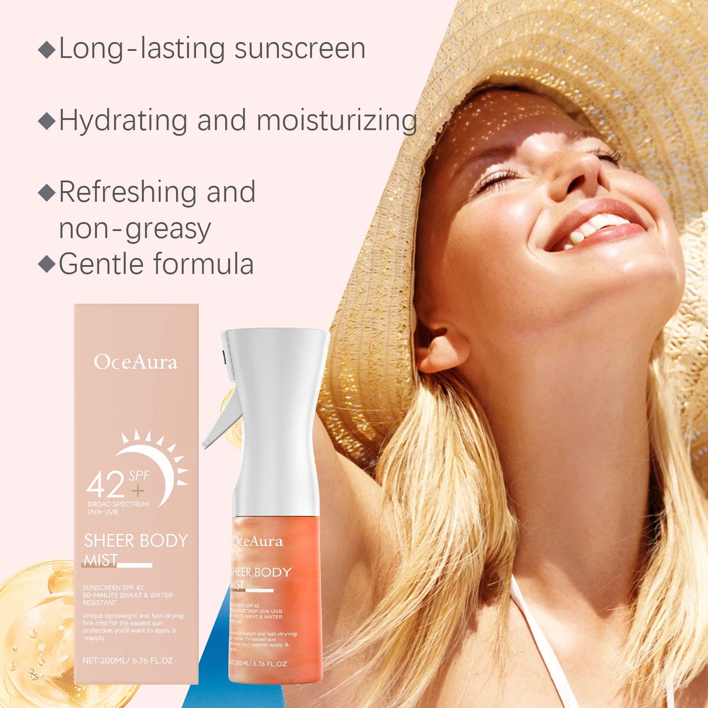 OceAura Facial Sunscreen Spray Moisturizing Rapid Absorption Sunblock