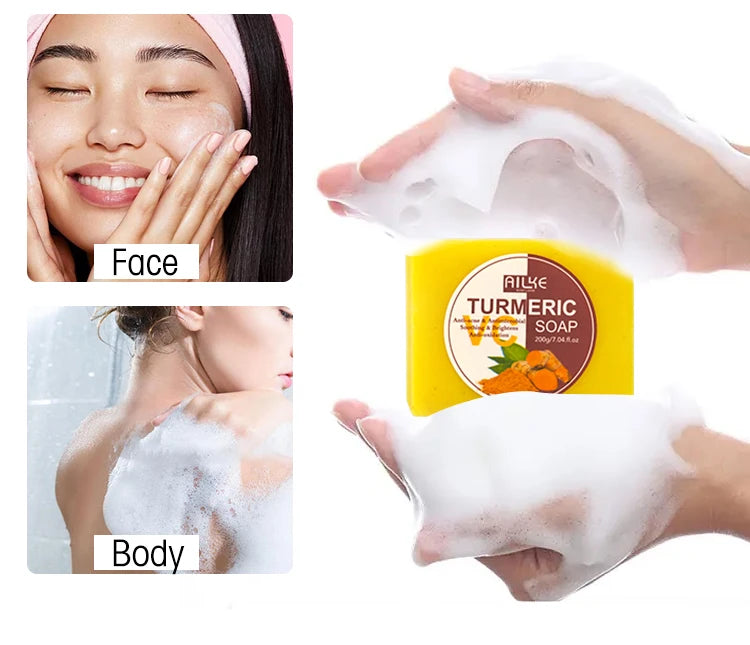 AILKE Turmeric Bath Soap For Face Body Hands Brightening Acne