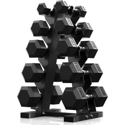 Hex Dumbbell Set With Rack Rubber Coated Weights