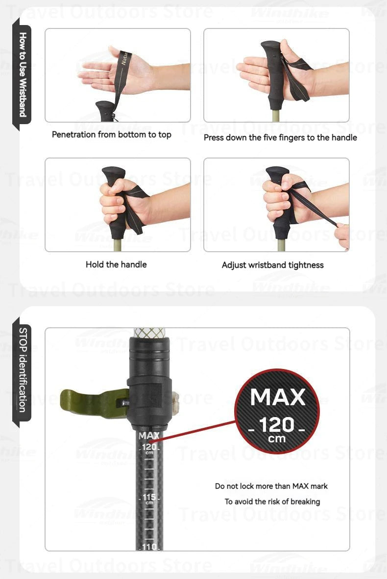 Naturehike Carbon Fiber Telescopic Trekking Pole Outdoor Hiking