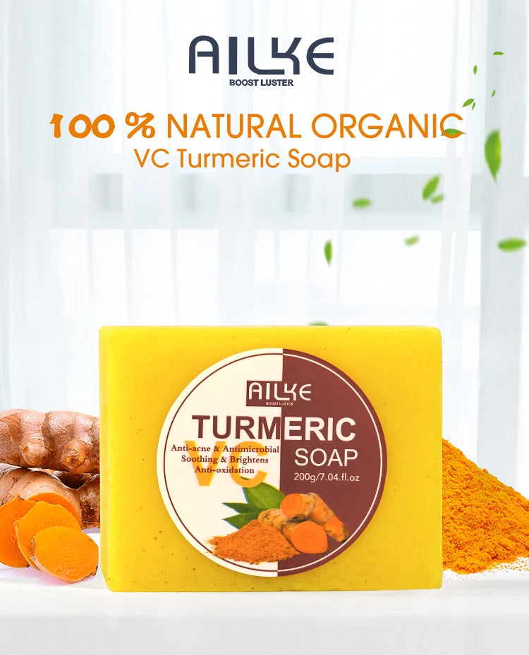 AILKE Turmeric Bath Soap For Face Body Hands Brightening Acne
