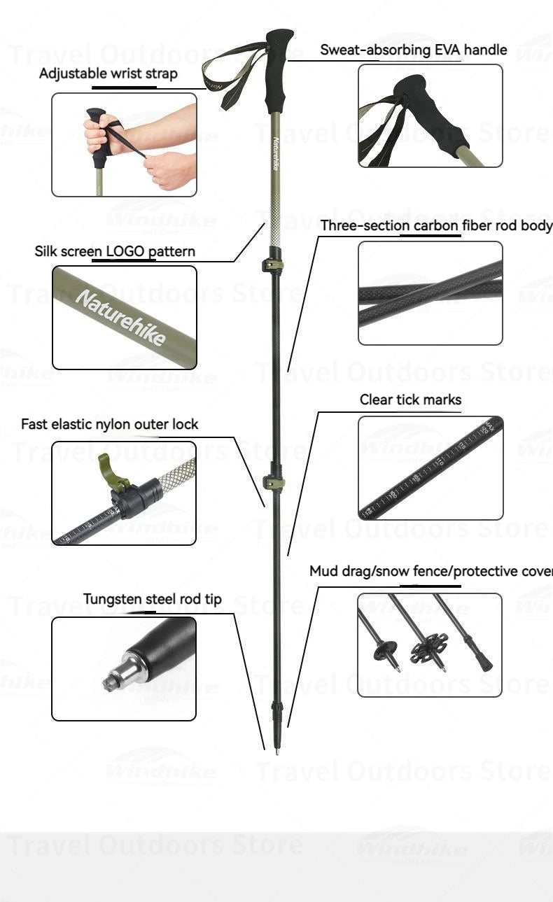 Naturehike Carbon Fiber Telescopic Trekking Pole Outdoor Hiking