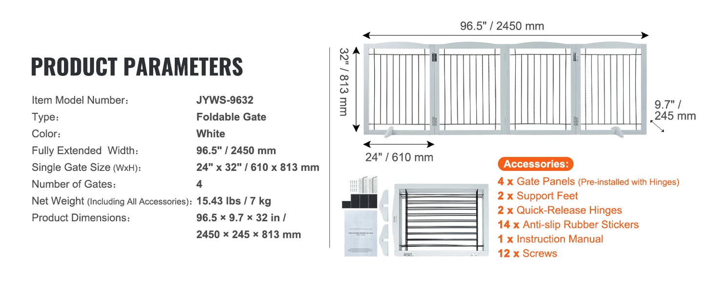 SucceBuy Free Standing Dog Gate 3 Panels Foldable Barrier