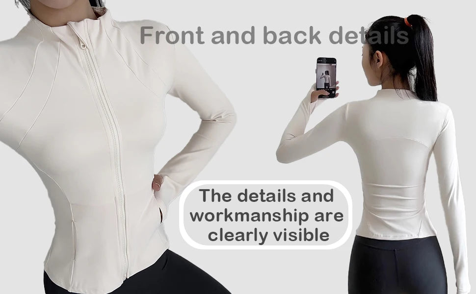Women's Lightweight Yoga Jacket with Zipper Pockets and Thumb Hole
