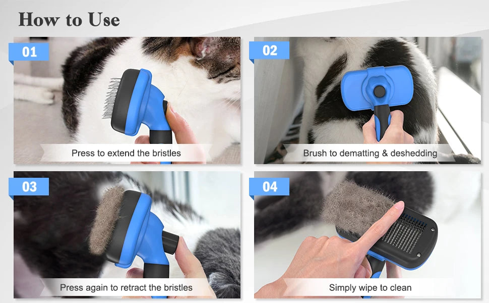 Self Cleaning Slicker Brush for Dogs & Cats Skin Friendly Grooming Deshedding, Hair Removal for Puppies & Long/Short Haired Pets