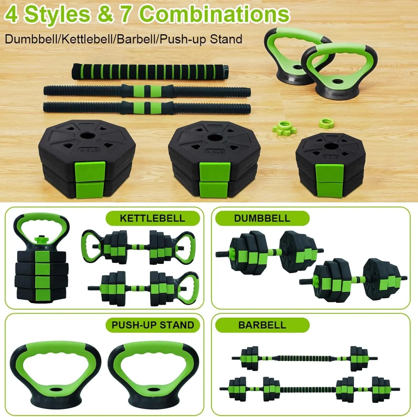HiMISS Four In One Adjustable Dumbbell Kettlebell Barbell Set