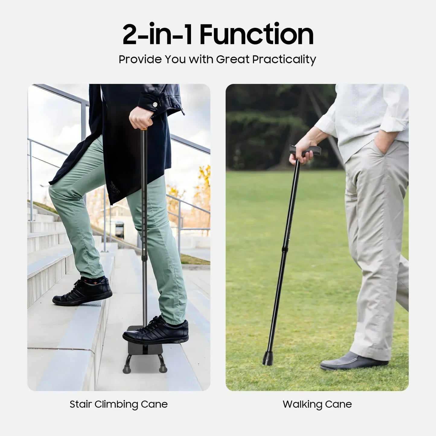 Stair Climbing Assist Cane With Adjustable Height UltraDurable Lightweight Aluminum