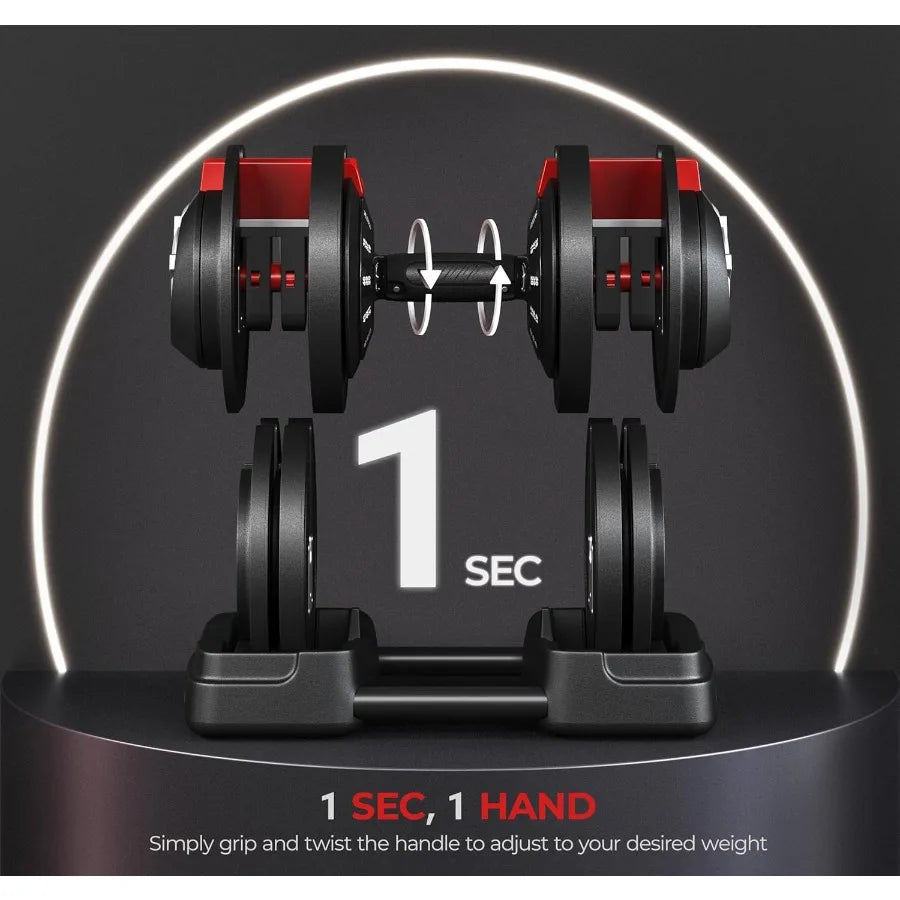 Adjustable Dumbbell Set 52.5 Pound Free Weight Dumbbells With Tray For Men And Women Strength Training