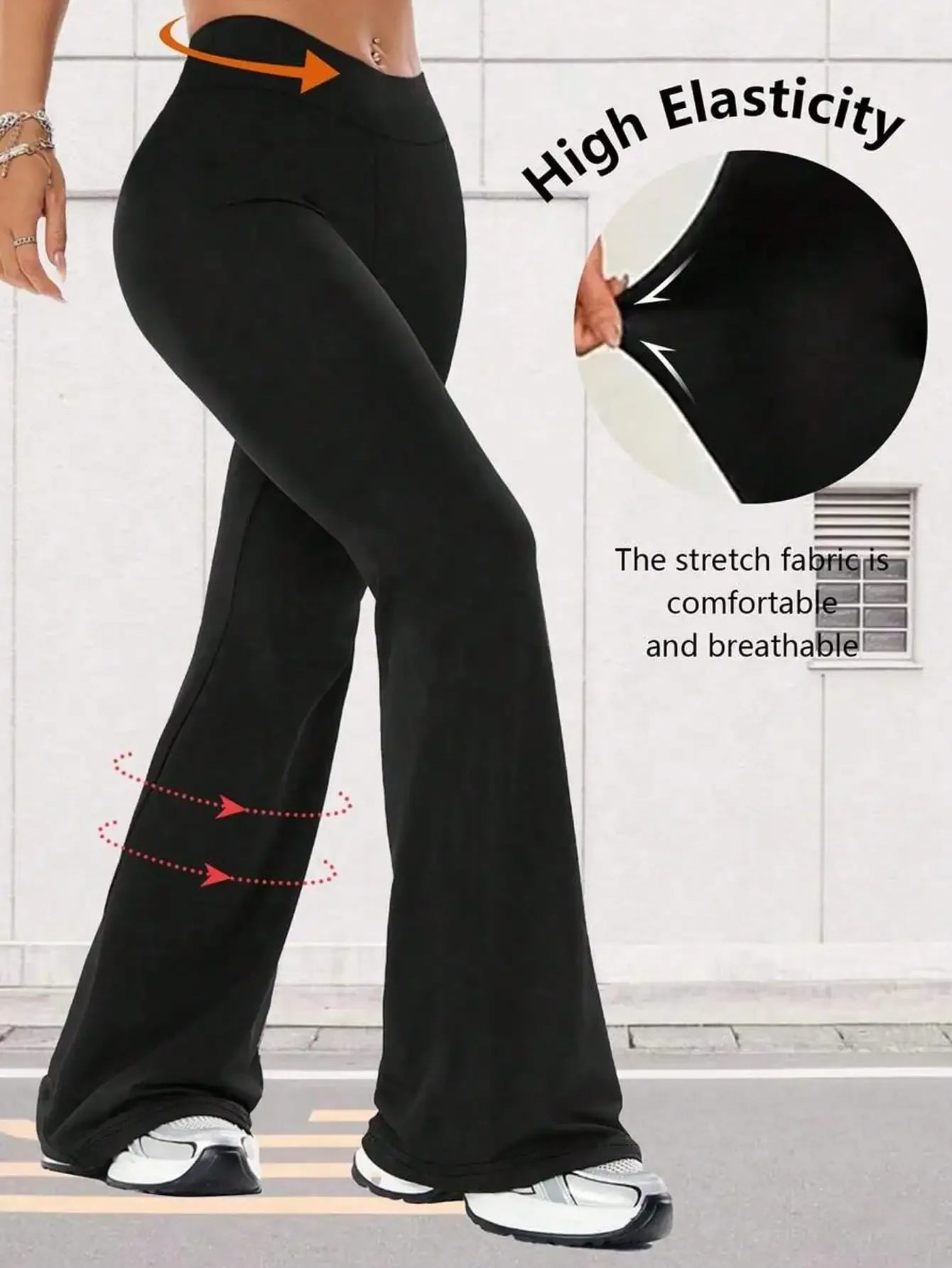 Womens High Waist Flare Yoga Pants Wide Leg Casual Leggings