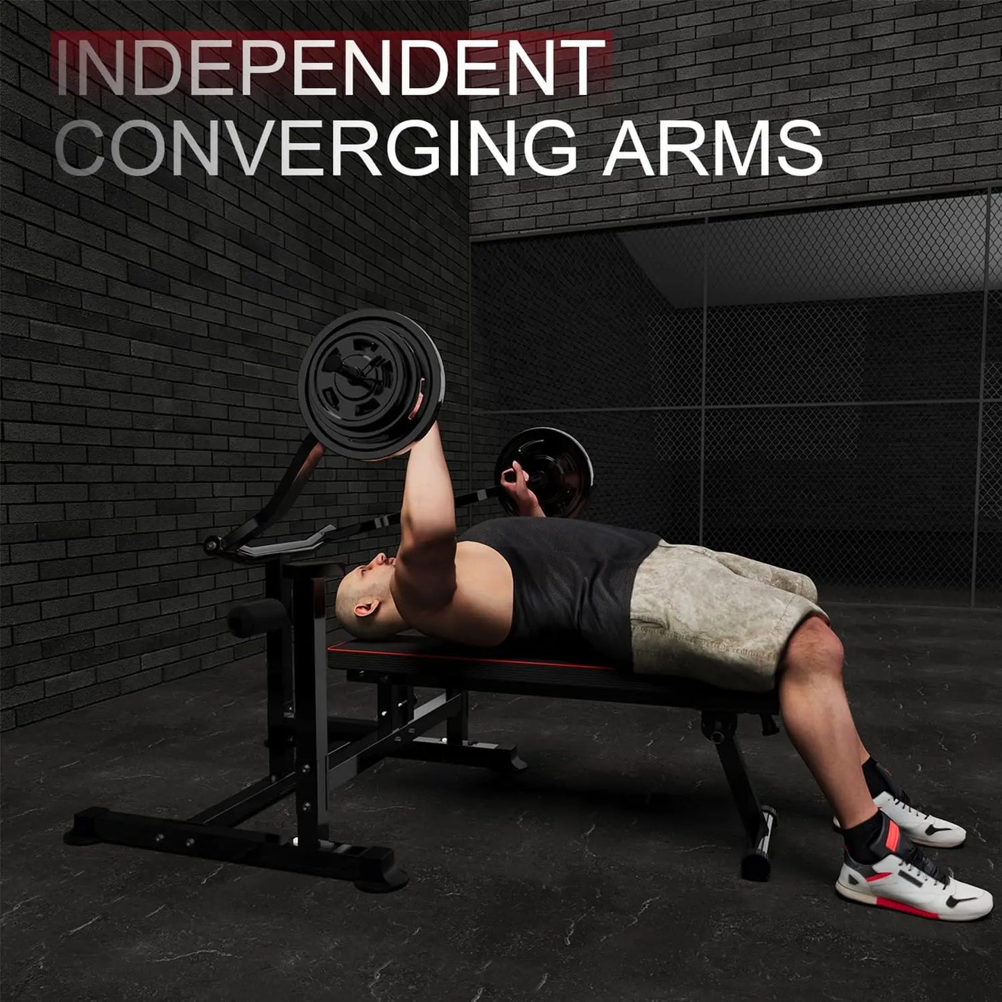 Bench Press Machine With Adjustable Incline Bench Independent Converging Arms Dumbbell Rack