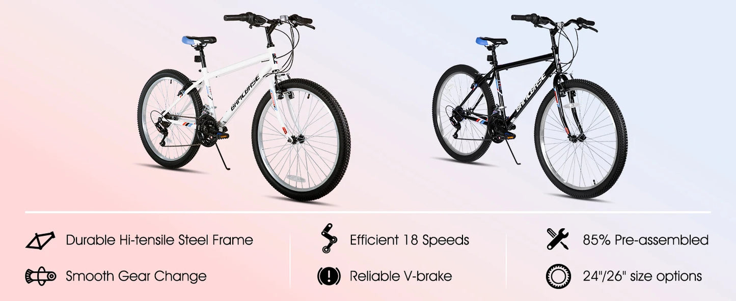 HILAND Mountain Bike Unisex 18 Speed Carbon Steel Frame