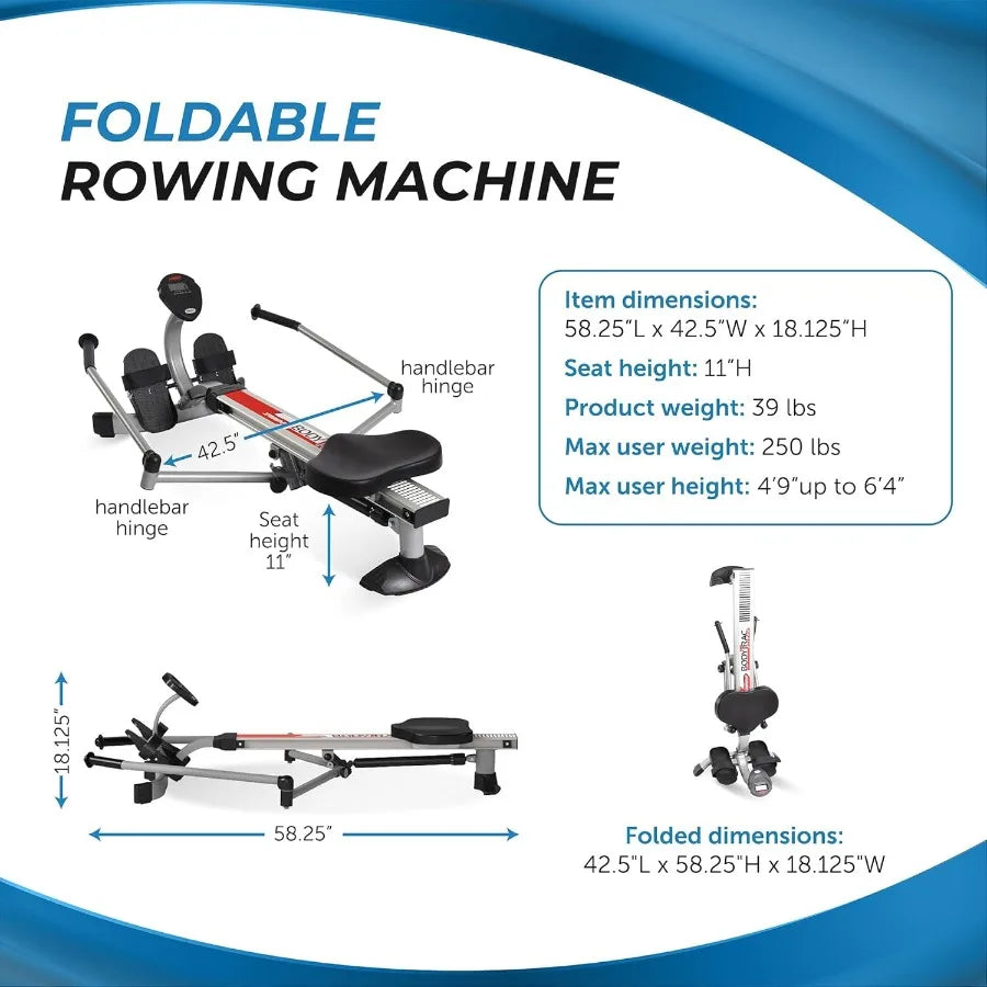 Rowing Machine With Cylinder Resistance Up To 250 Lbs Weight Capacity