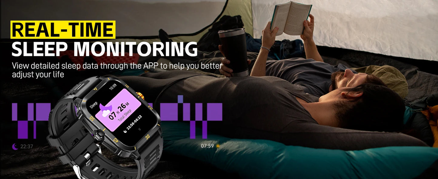 EIGIIS Smart Watch 3ATM Waterproof IPS Screen KT71 Men With 100+ Sport Modes Heart Rate Blood Pressure Bluetooth Call