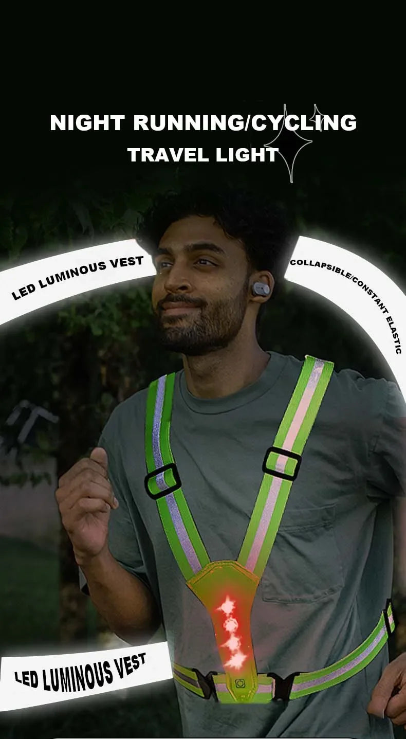 LED HighVisibility Reflective Safety Vest Nighttime Running Cycling Apparel Adjustable