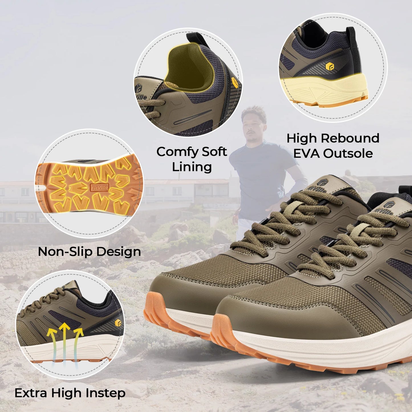 Fittington Mens Wide Toe Box Running Shoes For Heel Pain