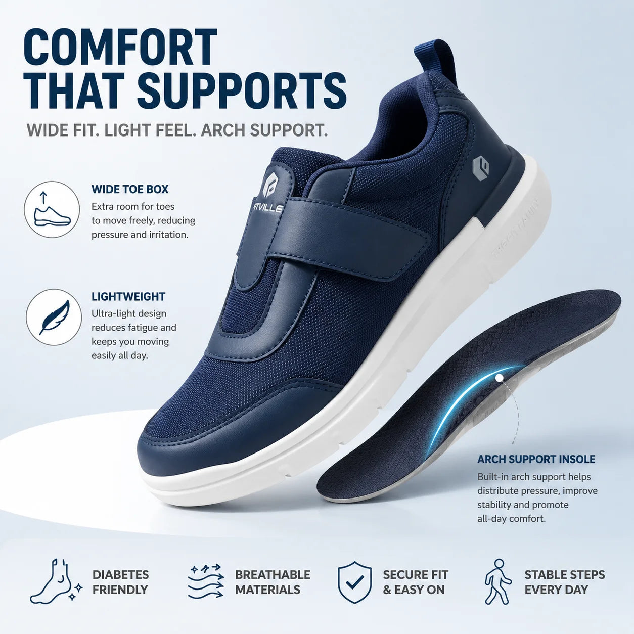 Fitville Men's Extra Wide Diabetic Walking Shoes For Swollen Feet