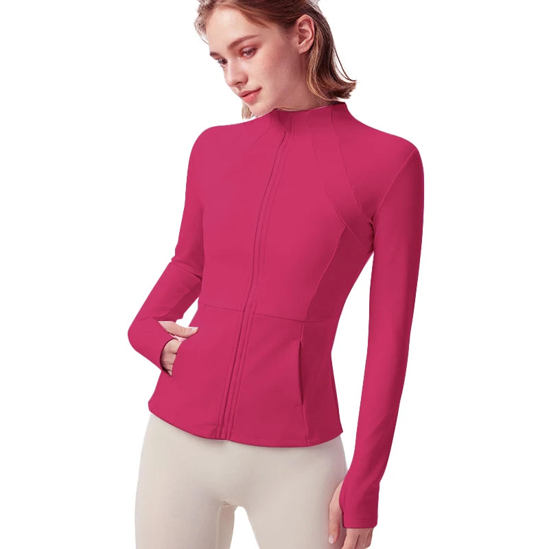 Women's Lightweight Yoga Jacket with Zipper Pockets and Thumb Hole