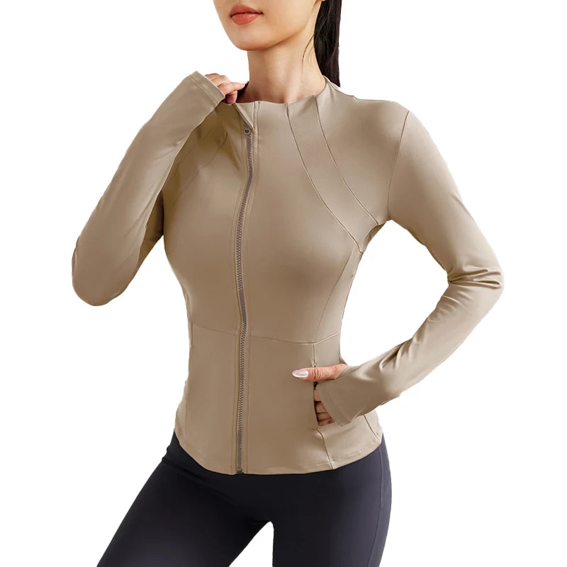 Women's Lightweight Yoga Jacket with Zipper Pockets and Thumb Hole