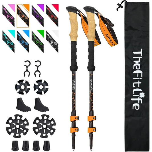 Carbon Fiber Trekking Poles Collapsible Telescopic Cork Handle EVA Grips