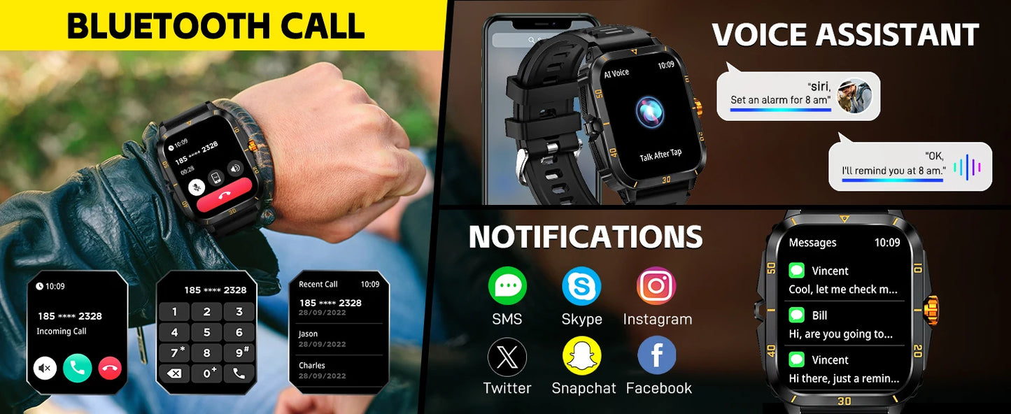 EIGIIS Smart Watch 3ATM Waterproof IPS Screen KT71 Men With 100+ Sport Modes Heart Rate Blood Pressure Bluetooth Call