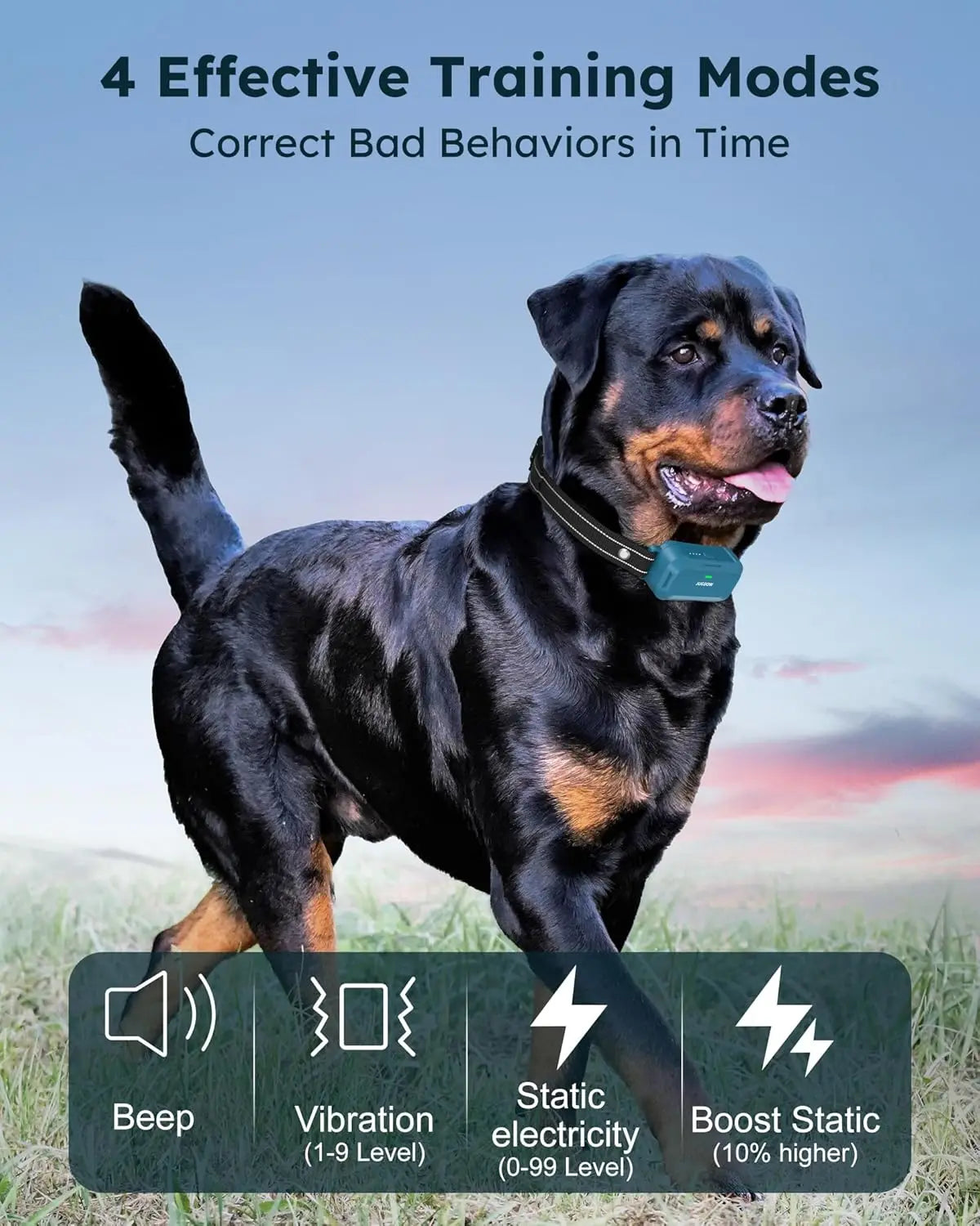 Remote Dog Training Collar, IPX8 Waterproof, Rechargeable, 4 Modes
